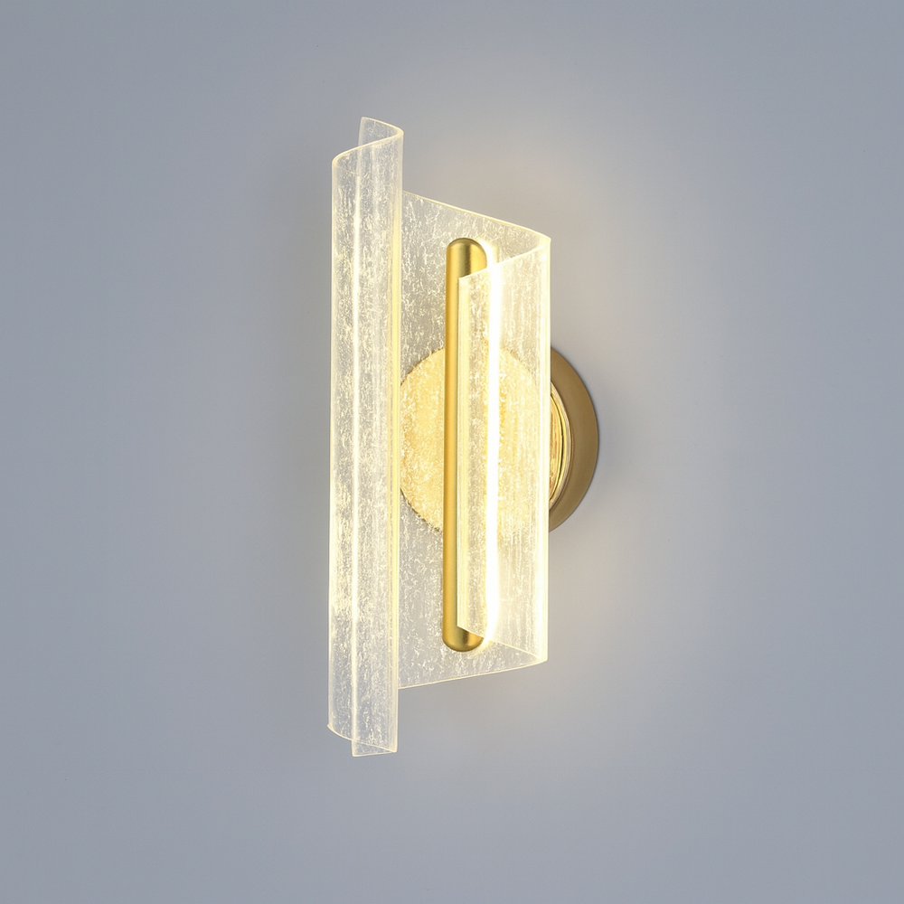 Aplica LED moderna aurie cu sticla texturata si lumina reglabila 3000–6500K, ideala pentru living contemporan si pereti decorativi, model 59336.