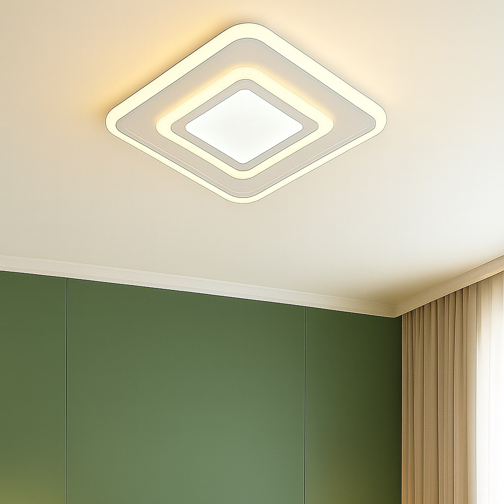 Plafoniera LED 6046/300A patrata alb crom 78W cu lumina reglabila 3000–6500K, perfecta pentru dormitoare moderne si atmosfera relaxanta.