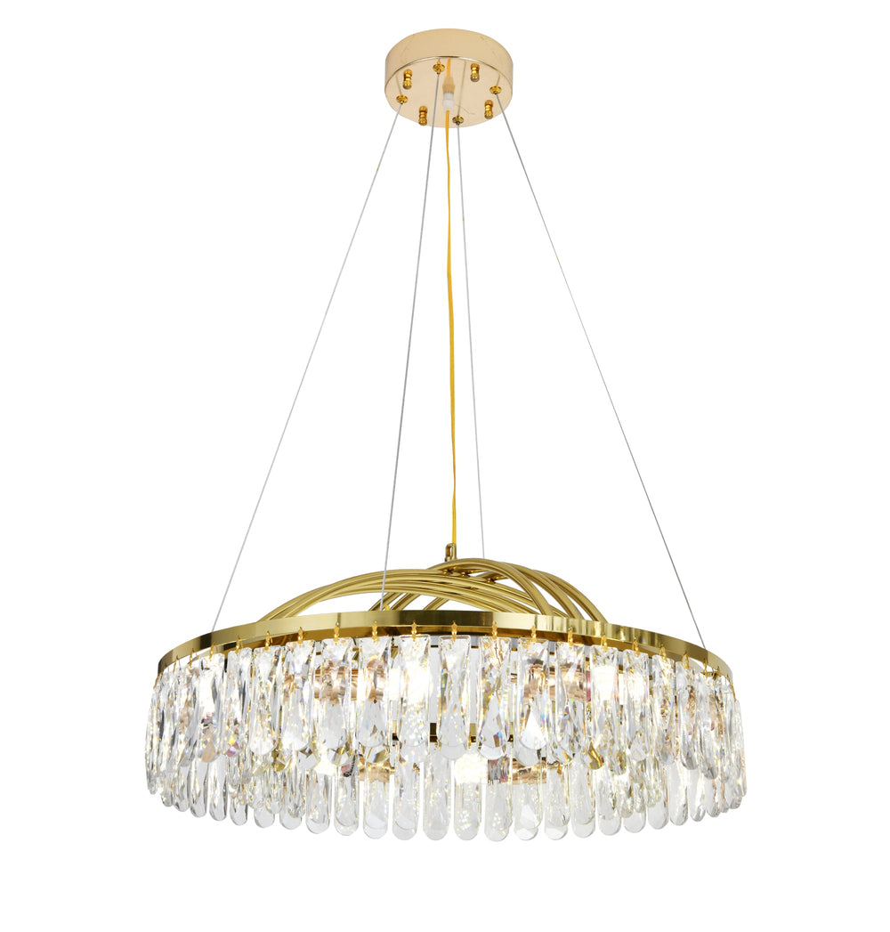 Candelabru rotund bronz cu cristale si LED integrat, lumina rafinata pentru dormitor elegant, diametru 610 mm