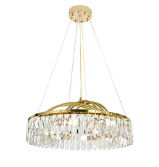 Candelabru rotund bronz cu cristale si LED integrat, lumina rafinata pentru dormitor elegant, diametru 610 mm