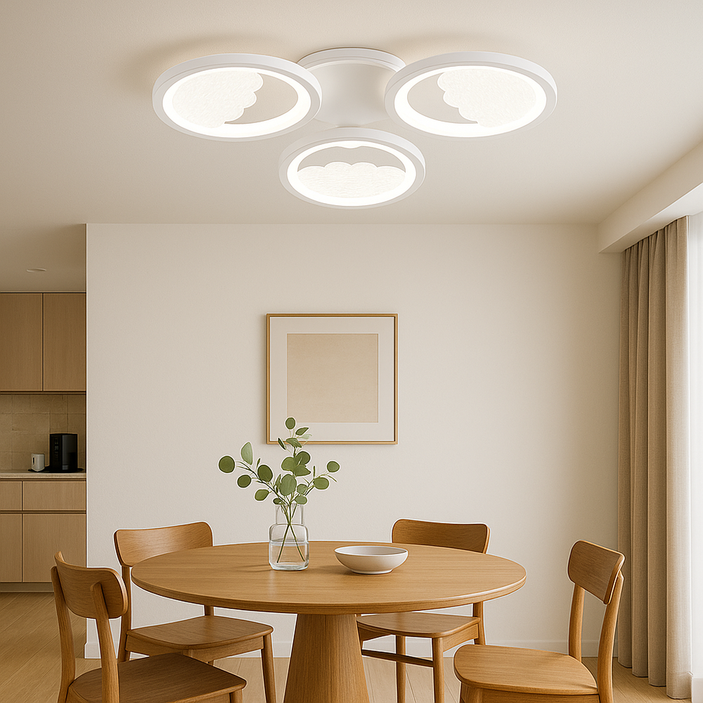 Lustra LED moderna alba D535 mm cu lumina reglabila 3000–6500K si telecomanda, ideala pentru zona de dining moderna si eleganta, model 66036/3T WH.