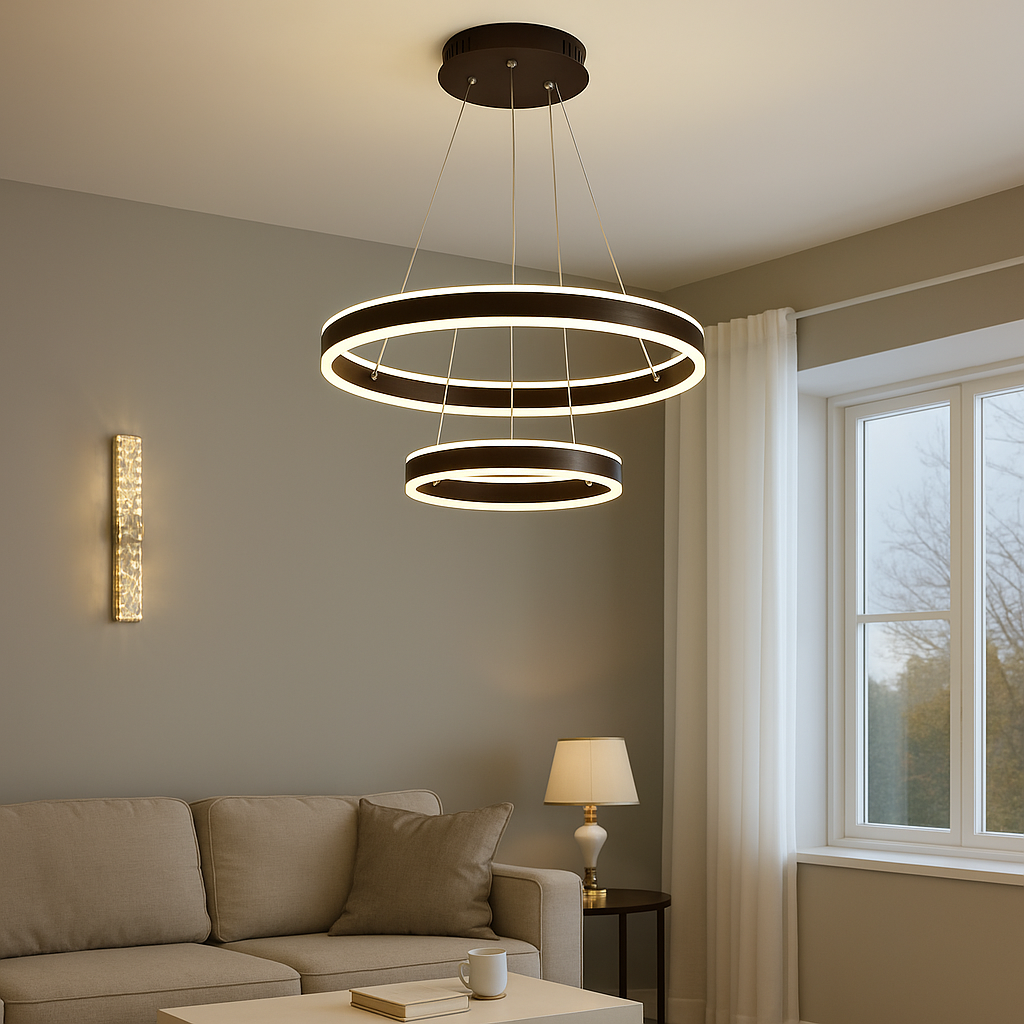 Pendul  Led Suspendata 2 Cercuri, 180W Cu Telecomanda, Temperatura C in interior modern