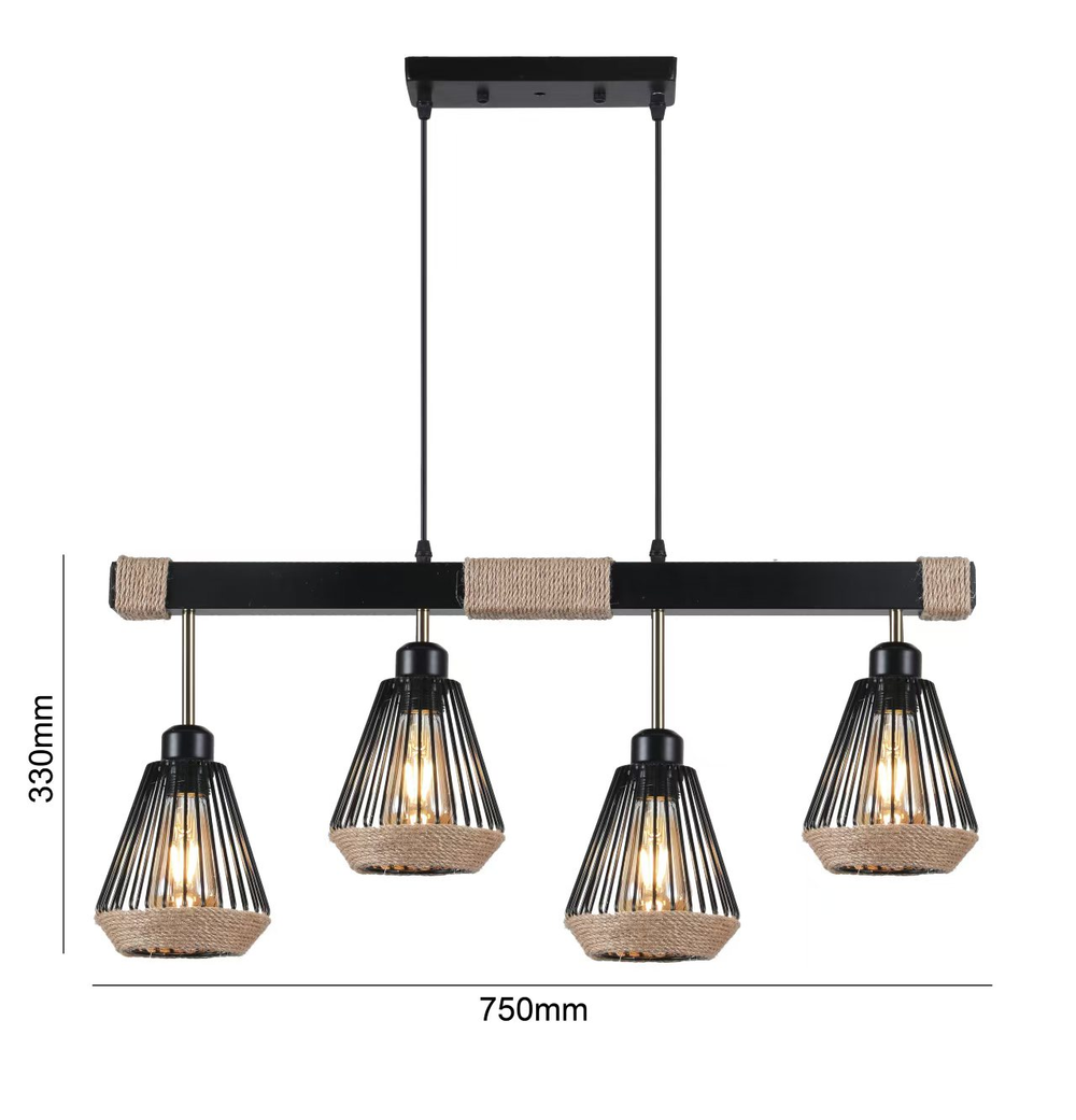 Pendul LED JD-66 E27 cu 4 surse montat in bucatarie moderna, iluminat principal uniform pentru spatiu functional