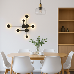 Aplica LED moderna geometrica negru mat cu lumina reglabila 3000–6500K prin telecomanda, ideala pentru zona de dining moderna cu decor elegant, model 71086/3+3 Black.