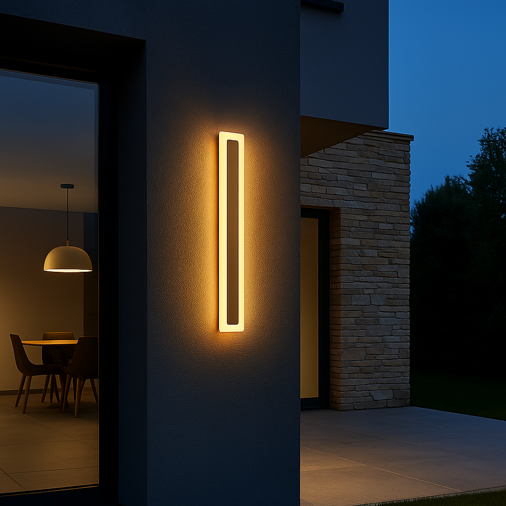 Aplica LED 71103/600PLG aurie pentru exterior, design vertical 600mm, lumina calda 3000K, rezistenta la ploaie pentru fatade moderne.