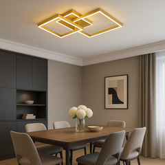 Lustra LED patrata 142W cu telecomanda, iluminat uniform, potrivita pentru dining modern.