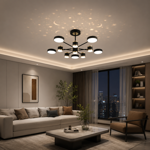 Lustra LED rotunda cu efect stelar si telecomanda 71169-5+5+1BK+CP