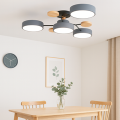 Lustra LED rotunda gri lemn 71276/3+1 pentru dining, 120W, lumina 3000K-6500K cu telecomanda