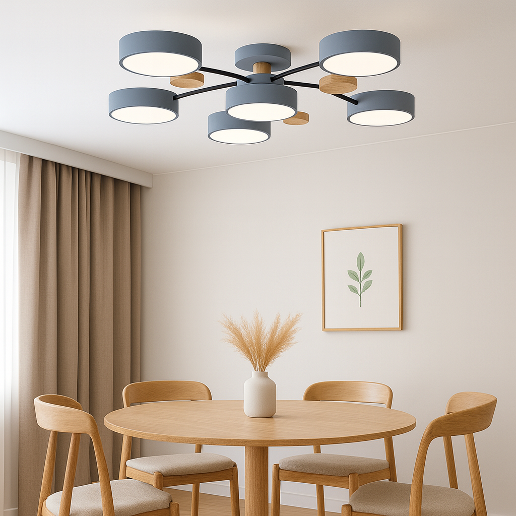 Lustra LED rotunda negru lemn 160W pentru dining modern, lumina ajustabila 3000K-6500K cu telecomanda