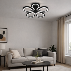 Lustra LED decorativa forma de floare, finisaj negru mat, Ø300 mm, lumina ajustabila 3000–6500K, LED integrat, fara telecomanda, pentru living