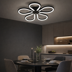 Lustra LED moderna forma de floare, Ø300 mm, design elegant negru mat, iluminare LED 3000–6500K, consum redus, fara telecomanda, pentru dining