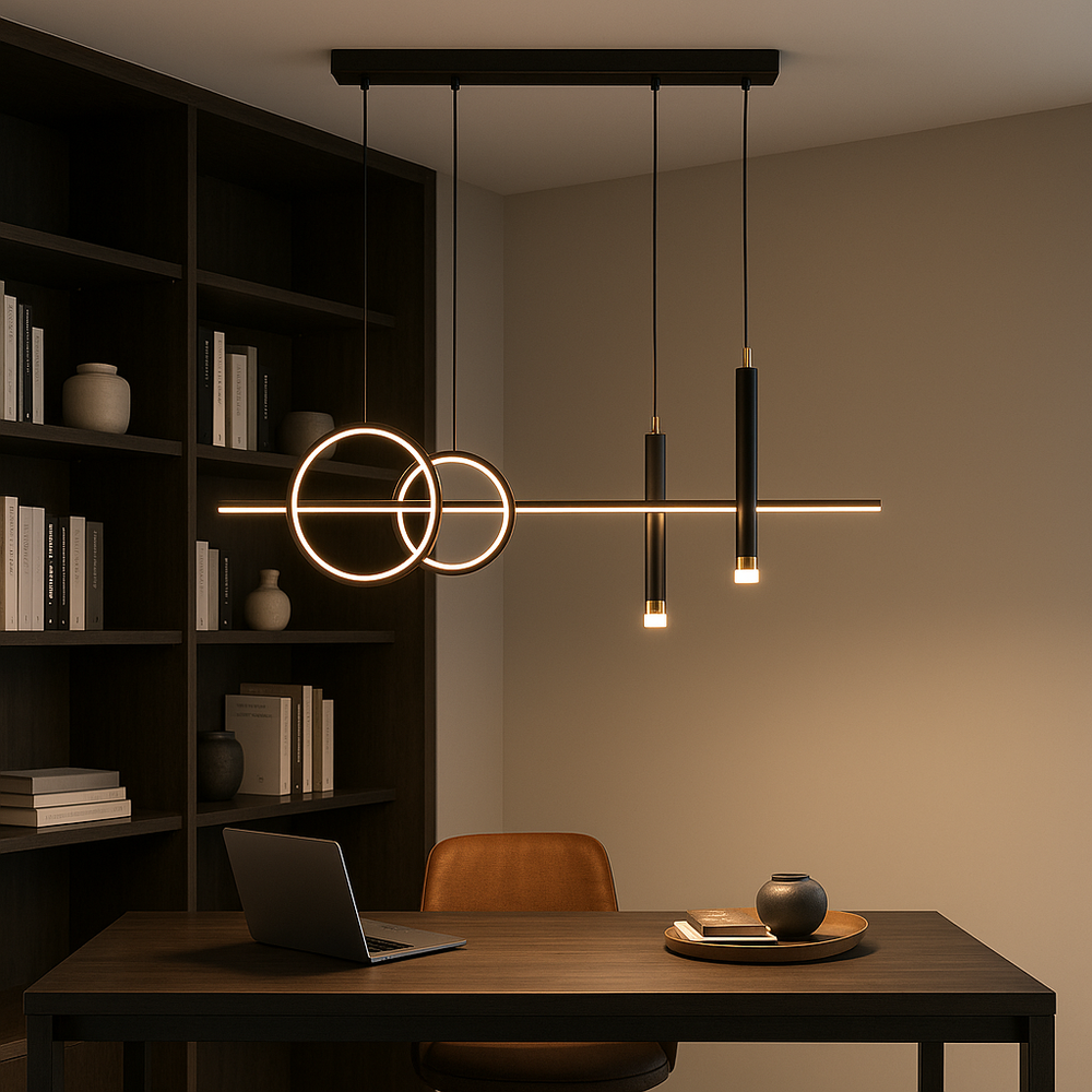 Lustra LED 104W metal brushed cu telecomanda, lumina ajustabila perfecta pentru birouri moderne si spatii de lucru