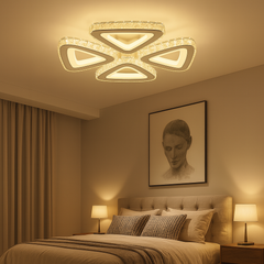 Lustra LED rotunda 104W cu lumina ajustabila 3000K-6500K si telecomanda, ideala pentru dormitoare moderne cu iluminare confortabila si uniforma