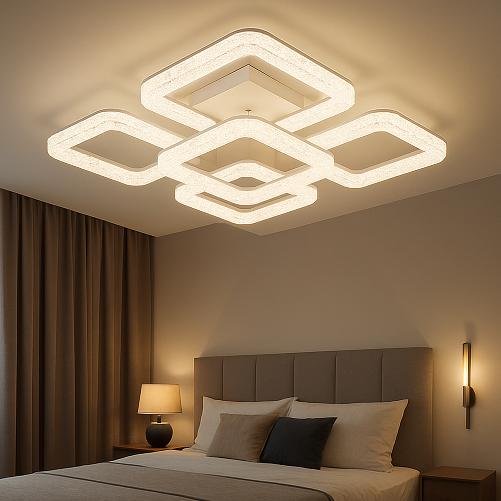 Lustra LED circulara 160W cu lumina ajustabila 3000K-6500K si telecomanda, ideala pentru dormitoare moderne cu iluminare confortabila si uniforma