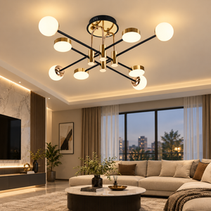 Lustra LED moderna cu globuri opal negru auriu 73027/8