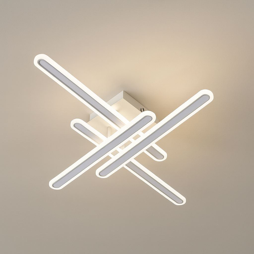 Lustra LED moderna 73030/4 alb mat, cu telecomanda si lumina 3000–6500K, montata intr-un birou cozy si bine iluminat.
