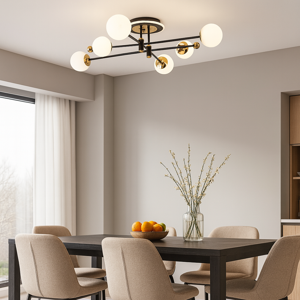 Lustra LED trei cercuri negru auriu 78W cu telecomanda, lumina reglabila 3000–6500K, iluminare uniforma peste masa dining