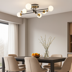 Lustra LED trei cercuri negru auriu 78W cu telecomanda, lumina reglabila 3000–6500K, iluminare uniforma peste masa dining