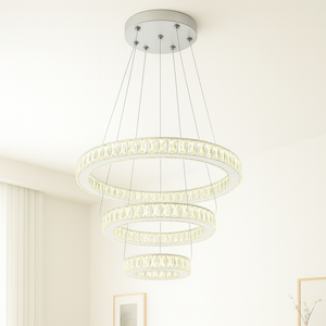 Lustra LED cristal 3 cercuri crom 120W 80cm cu telecomanda Crystal Cascade