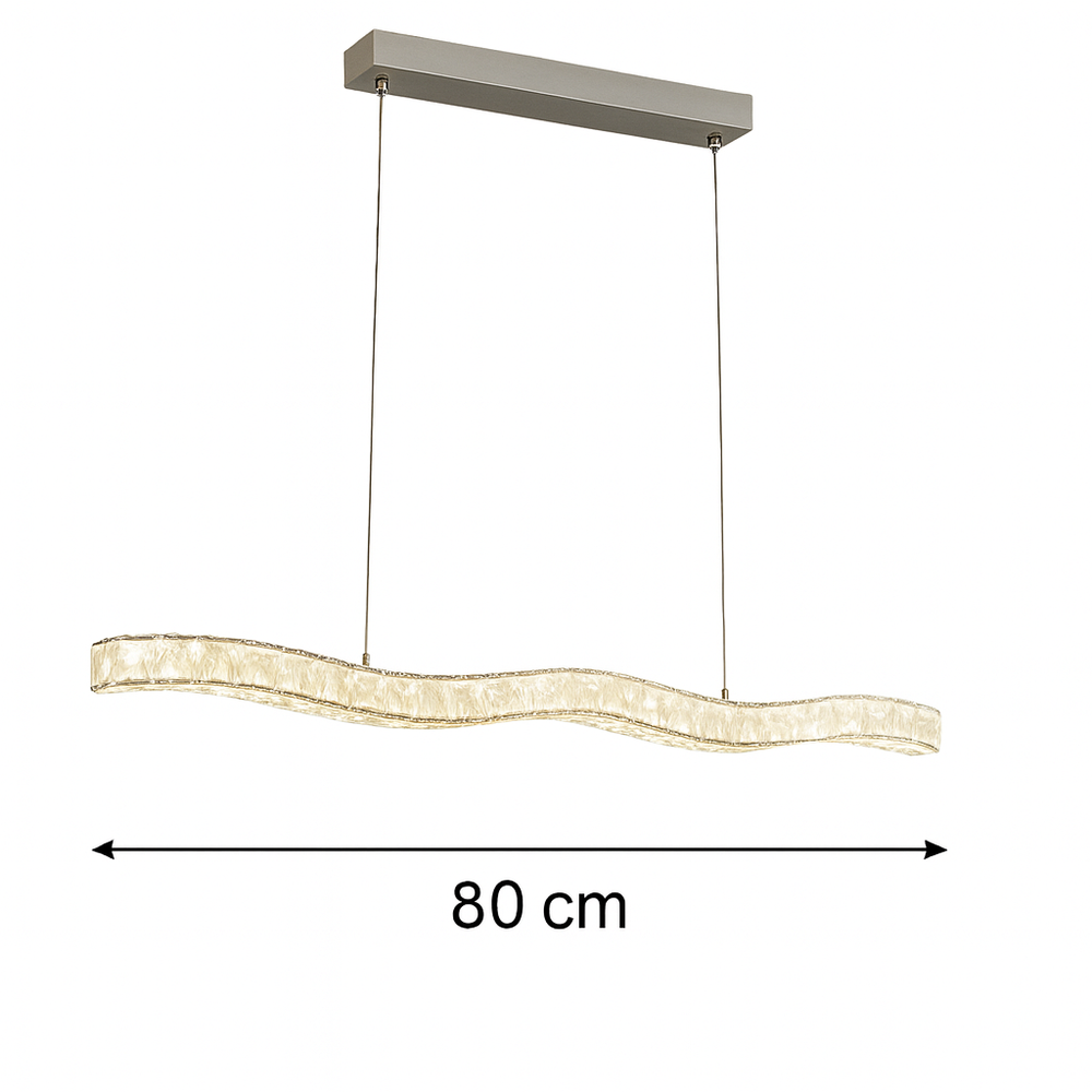 Lustra LED ondulata argintiu 56W 80cm cu telecomanda, iluminare moderna deasupra insulei de bucatarie