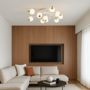 Lustra LED moderna alba-aurie 10 globuri 178W cu telecomanda 77125/10+1