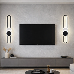 Aplica LED LUBAN Geometric verticala alb-negru, design ovala cu cercuri suprapuse, iluminare decorativa pentru living modern