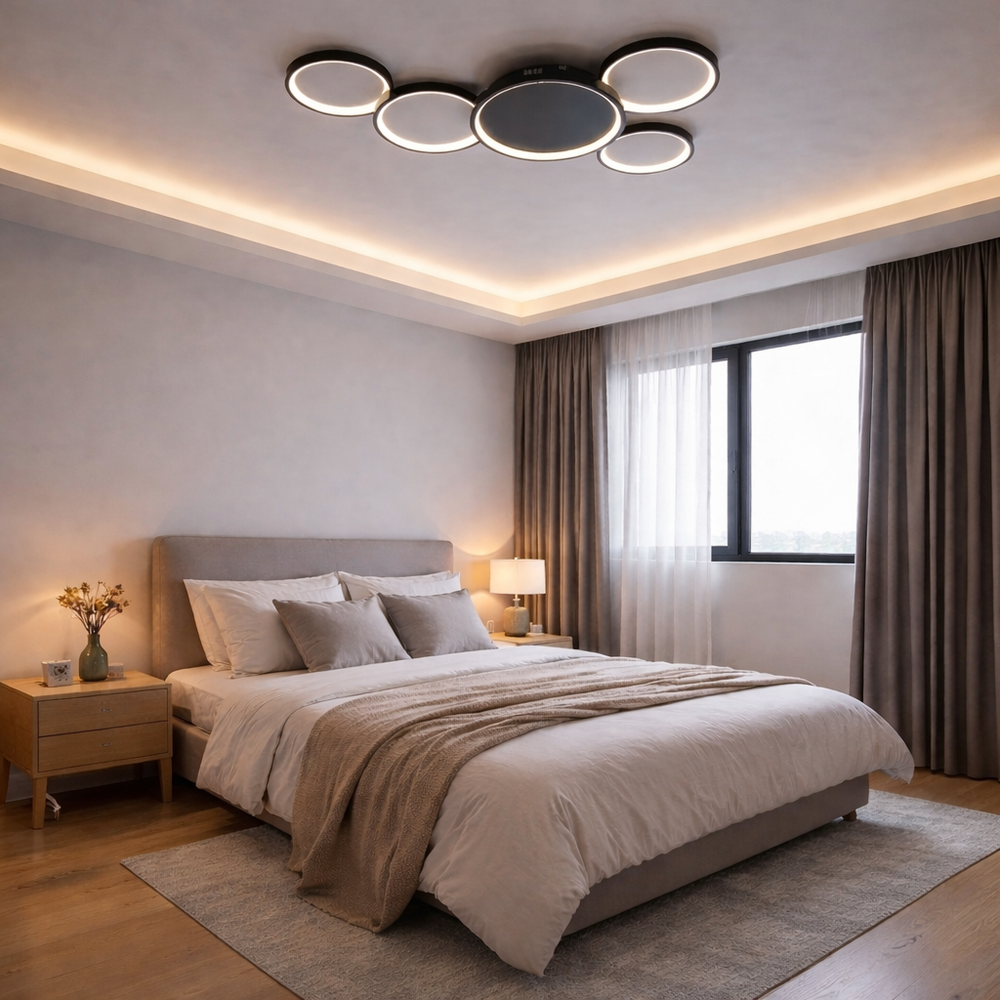lustra LED neagra moderna L77209/5 MB 154W cu telecomanda