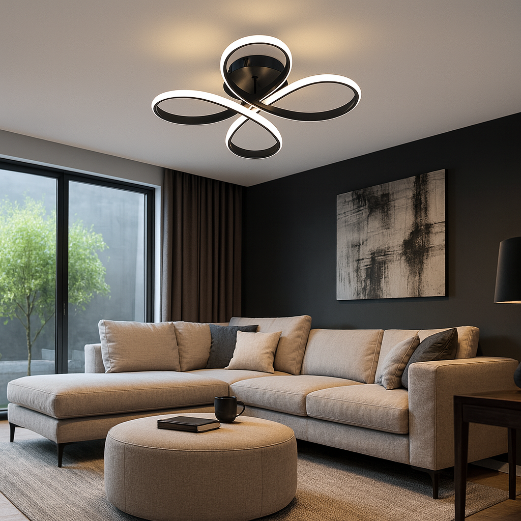 Lustra LED patrata 77248/1A1 MB cu lumină reglabila si telecomanda, montata intr-un living modern pentru iluminare clara si eleganta.
