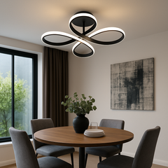 Lustra LED patrata 77248/1A1 MB cu lumină reglabila 3000–6500K si telecomanda, amplasata deasupra mesei de dining moderne pentru iluminare eficienta.
