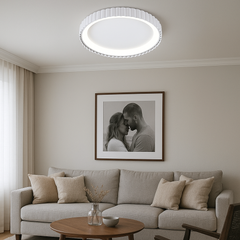 Plafoniera LED rotunda L77259/500A1 WH alba mata Ø500mm, design ondulat, lumina 3000–6500K cu telecomanda, ideala pentru living modern.