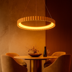 Lustra LED rotunda alba 500mm deasupra mesei de dining, 62W, iluminare uniforma moderna