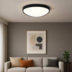 Plafoniera LED rotunda L77260/530A1 MB Ø530mm negru mat, margini ondulate si lumina 3000–6500K cu telecomanda, ideala pentru living modern.