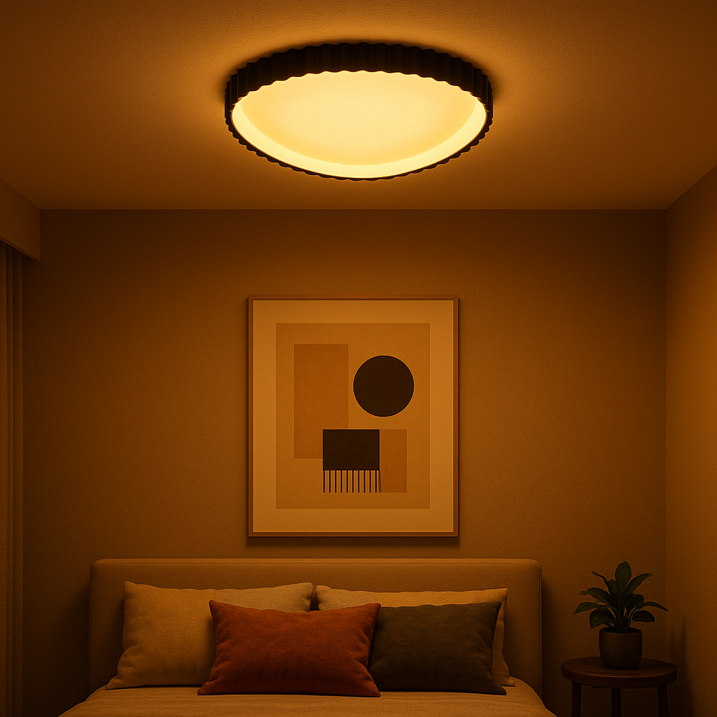 Plafoniera LED rotunda L77260/530A1 MB Ø530mm negru mat, margini ondulate si lumina 3000–6500K cu telecomanda, ideala pentru living modern.