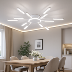 Lustra LED alba crom 66x2W cu telecomanda, lumina reglabila 3000–6500K, iluminare uniforma pentru masa dining