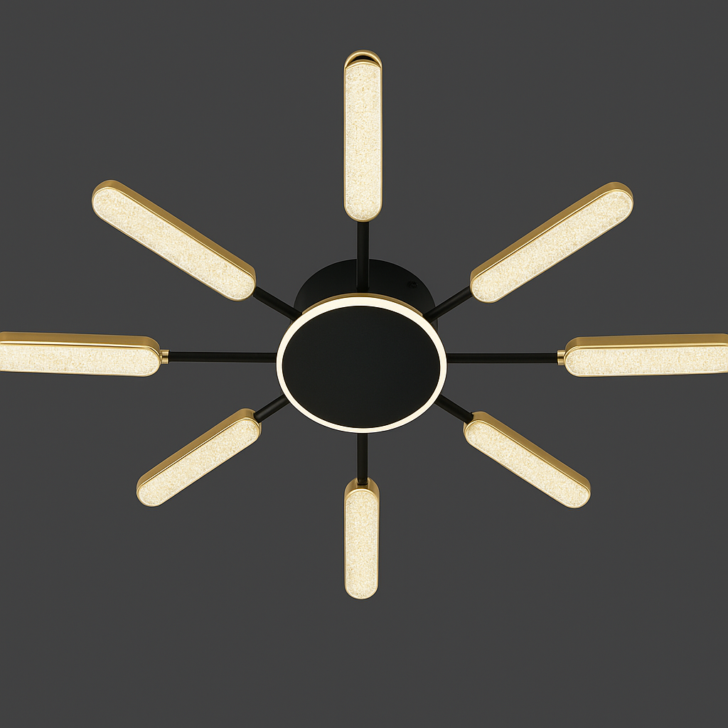 Lustra LED raze luminoase negru JIN 65x2W cu telecomanda, lumina ajustabila neutra pentru birou modern