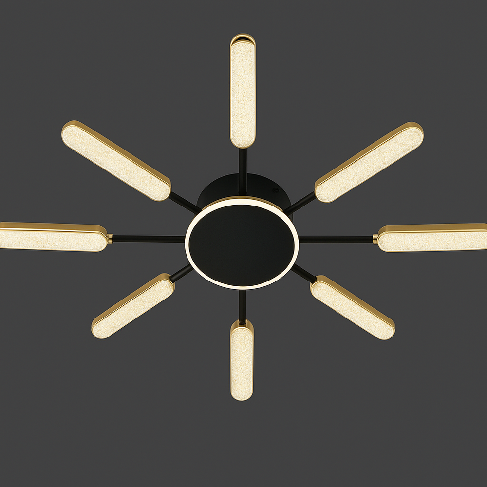 Lustra LED raze luminoase negru JIN 65x2W cu telecomanda, lumina ajustabila neutra pentru birou modern