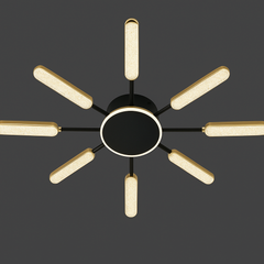 Lustra LED raze luminoase negru JIN 65x2W cu telecomanda, lumina ajustabila neutra pentru birou modern