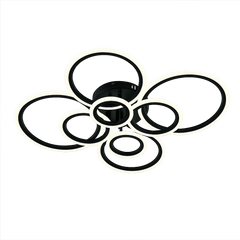 Lustra LED opt cercuri 180W cu telecomanda, montata in living mare modern, lumina ajustabila 3000-6500K pentru iluminare puternica si eleganta