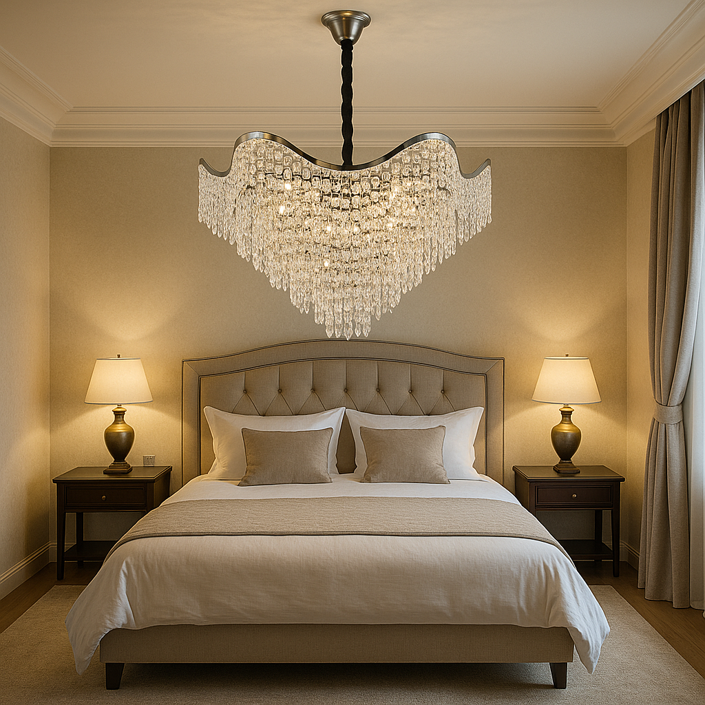 Candelabru modern lux argintiu, Ø78 cm cu cristale elegante si 18 E27, potrivit pentru dormitor rafinat cu atmosfera premium si stralucire intensa, model 78006-780 CH.