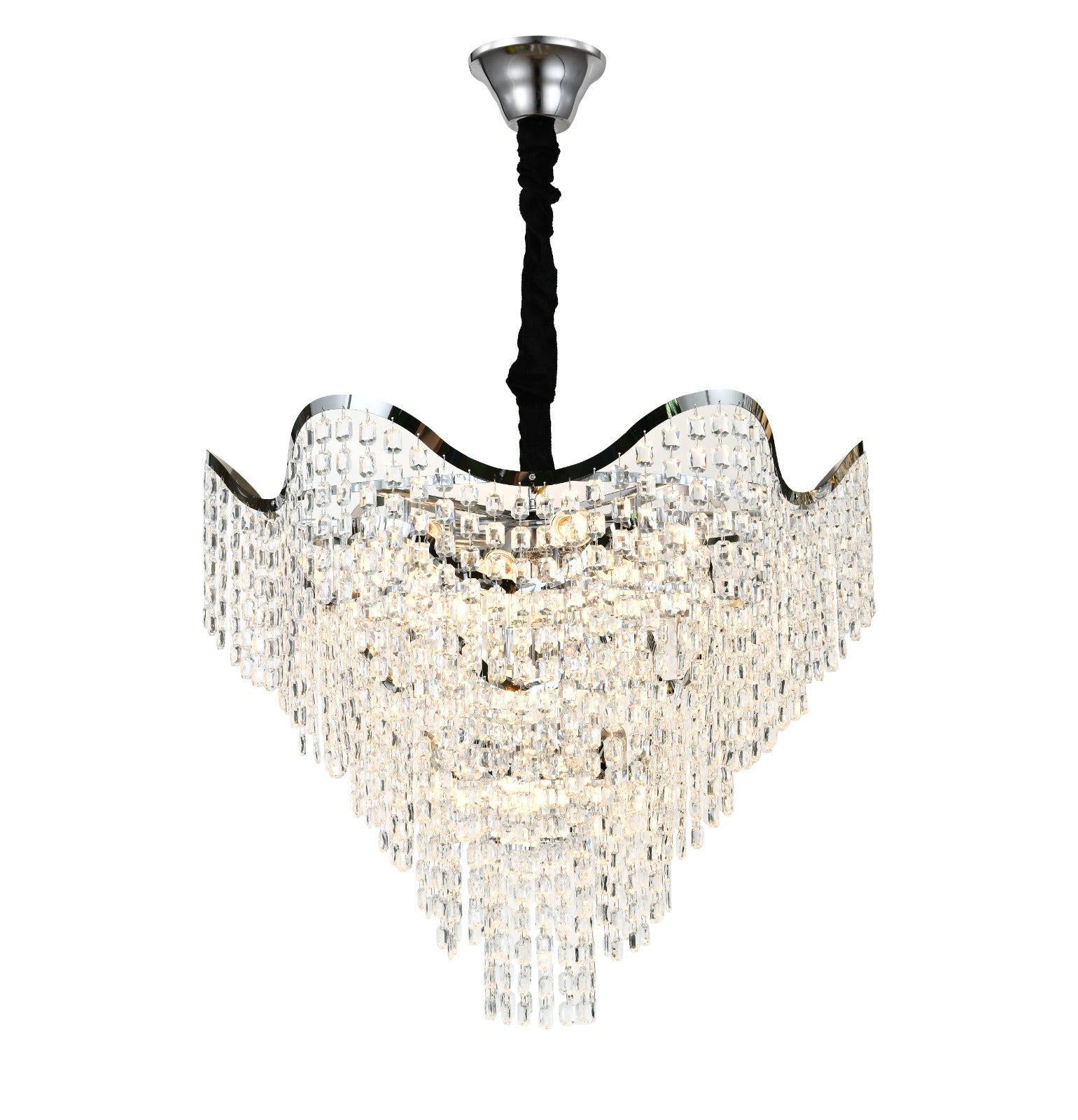 Candelabru modern lux cu cristale dense, Ø78 cm si 18 E27, finisaj argintiu, ideal pentru living spatios cu efect vizual spectaculos si iluminare puternica, model 78006-780 CH.