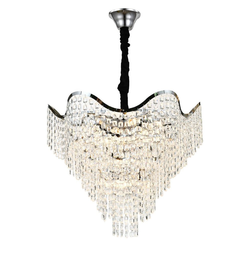 Candelabru modern lux cu cristale dense, Ø78 cm si 18 E27, finisaj argintiu, ideal pentru living spatios cu efect vizual spectaculos si iluminare puternica, model 78006-780 CH.