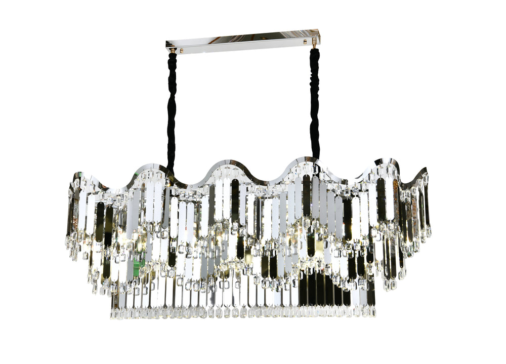 Candelabru modern lux argintiu cu cristale transparente, forma ovala ondulata si 12 E27, perfect pentru dormitor elegant cu ambient rafinat, model 78012-1100×400 CH.