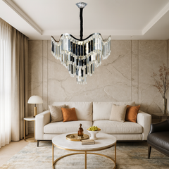 Candelabru modern lux cu cristale fatetate, Ø45 cm si 7 E27, finisaj argintiu, ideal pentru living elegant cu iluminare premium, model 78012-450 CH.