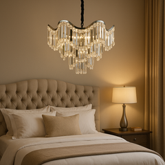 Candelabru modern lux argintiu Ø60 cm cu cristale multiple si 12 E27, potrivit pentru dormitor elegant cu atmosfera luminoasa si rafinata, model 78012-600 CH.