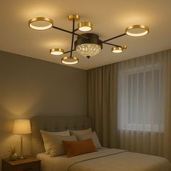 Lustra LED moderna 138W cu 7 brate si lumina ajustabila 3000K-6500K, ideala pentru dormitoare spatioase cu iluminare confortabila si moderna