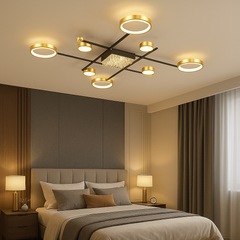 Lustra LED moderna 168W cu 9 brate si lumina reglabila 3000K-6500K, potrivita pentru dormitoare spatioase cu iluminare confortabila si moderna