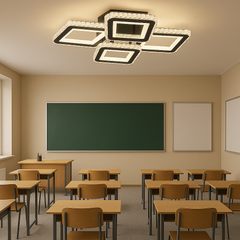 Lustra LED moderna 170W BK+CR cu 4 patrate si lumina ajustabila, perfecta pentru birou modern cu iluminare functionala si uniforma