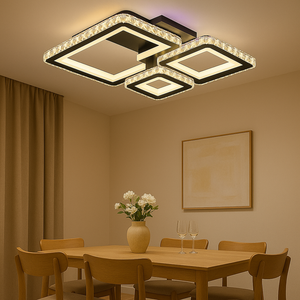 Lustra LED Patrata 7965 96W cu Cristale Negru Crom cu Telecomanda