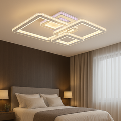 Lustra LED moderna 134W WH+CR cu 3 patrate si lumina ajustabila 3000K-6500K, potrivita pentru dormitor modern cu iluminare confortabila si clara