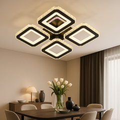 Lustra LED patrata 134W BK+CR cu 4 patrate si lumina reglabila, perfecta pentru dining modern cu iluminare eleganta si uniforma